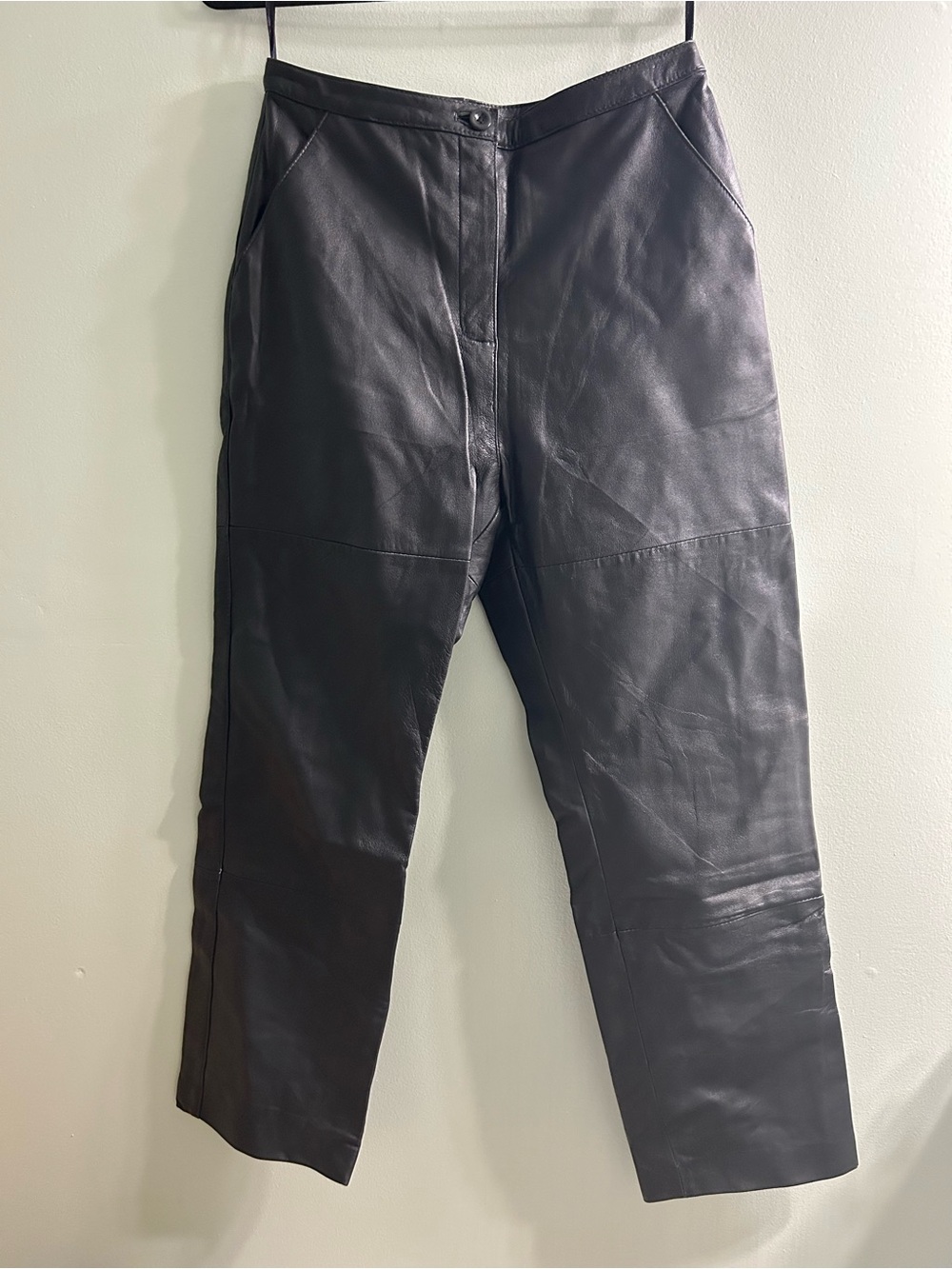Vintage 100% leather pants wide leg straight black high rise - Picture 4 of 5
